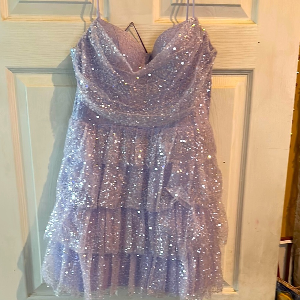 Windsor Purple Sequin Tiered dress for Prom or Homecoming